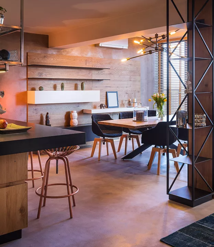 Industrial style dining area